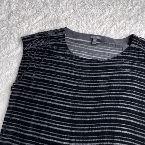 Eileen Fisher velvet burnout tunic blouse mini dress black oversized silk blend - Picture 6 of 17